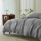 EVERLY 100% Pure Linen Duvet Cover Set Queen Size 90X90Inch 3pcs (1 Duvet Cover,2 Pillowcases) Soft and Breathable for All Season with Coconut Button Closure, Suitable for Hot Sleepers-Grey