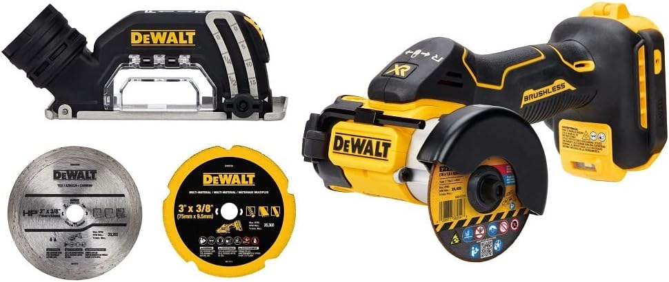 DEWALT 20V MAX* XR Brushless 3 in. Cordless Cut-Off Tool (Renewed) - Includes DCS438 Tool, Dust Shroud, Abrasive & Diamond Wheels, Arbor Adapter Ring, Hex Wrench