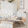 Mjkone Murphy Bed, Cabinet Beds Queen Size with Mattress Included, Built-in Charging Station and Drawer, 63" W Queen Cabinet Murphy Bed, Hidden Guest Beds for Living Room, Bedroom, Apartment, White