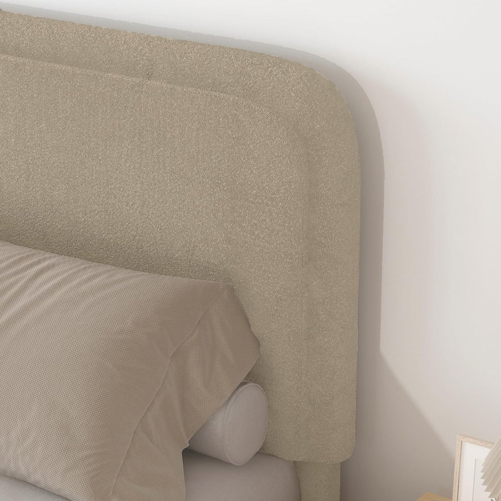 BarnFurin Queen Bed Frame with Headboard, Boucle Upholstered Platform Bed Frame, Luxurious Soft Rounded Corners, No Box Spring Required, Non-Slip and Noise-Free, Easy Assembly, Beige