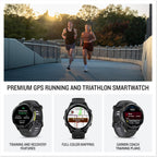 Garmin® Forerunner® 970  Premium GPS Running and Triathlon Smartwatch  AMOLED Display  Built-in LED Flashlight  Carbon Gray DLC Titanium with Black Case and Translucent Whitestone Band