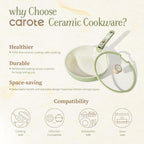 CAROTE 25-Piece Ceramic Cookware Set, Nonstick Pots and Pans Set with Detachable Handle, Non-Toxic Kitchen Cooking Set, Dishwasher & Oven Safe, Induction Compatible, PFAS Free, Green