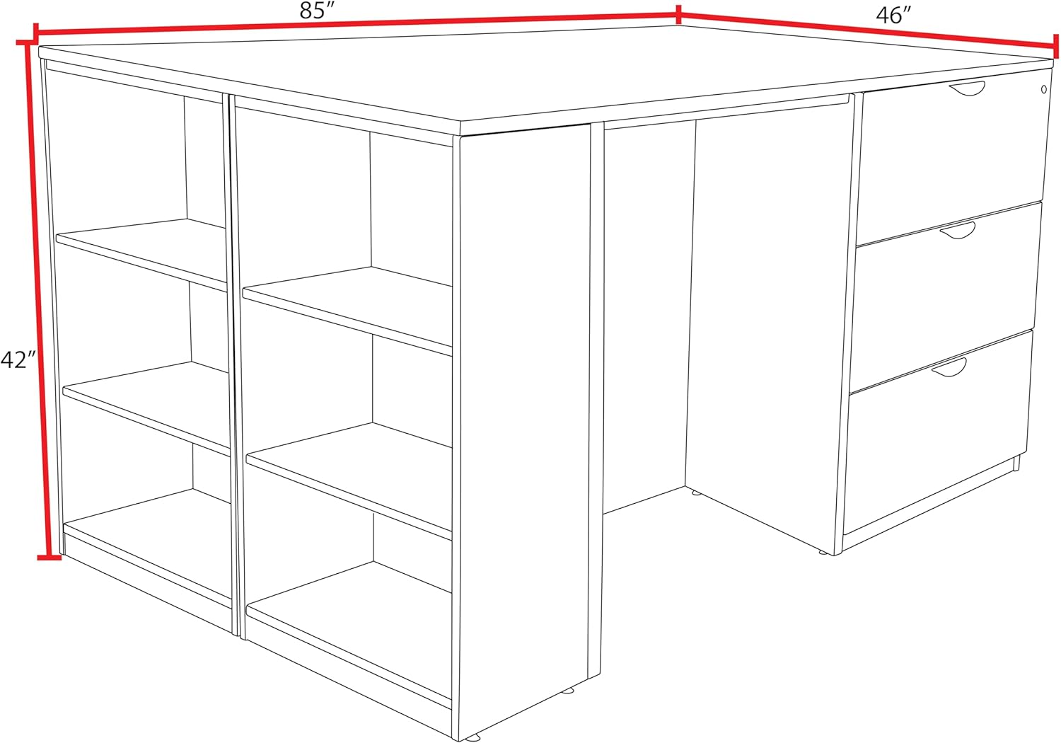 Regency Legacy Stand Up Desk/ 3 Lateral File Quad with Bookcase End- Mahogany