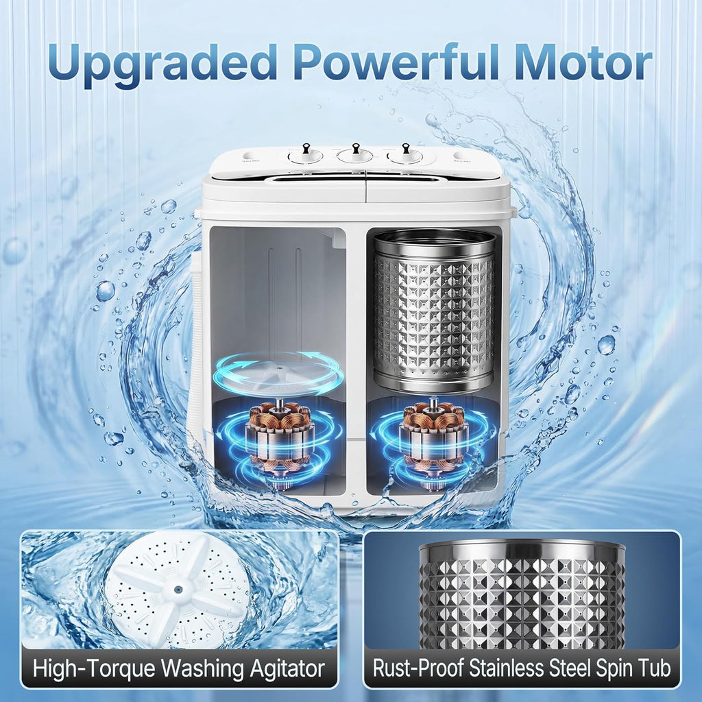 SUPER DEAL Compact Mini Twin Tub Washing Machine 13lbs Capacity Portable Washer Wash and Spin Cycle Combo, Built-in Gravity Drain for Camping, Apartments, Dorms, College, RV’s and Small Spaces