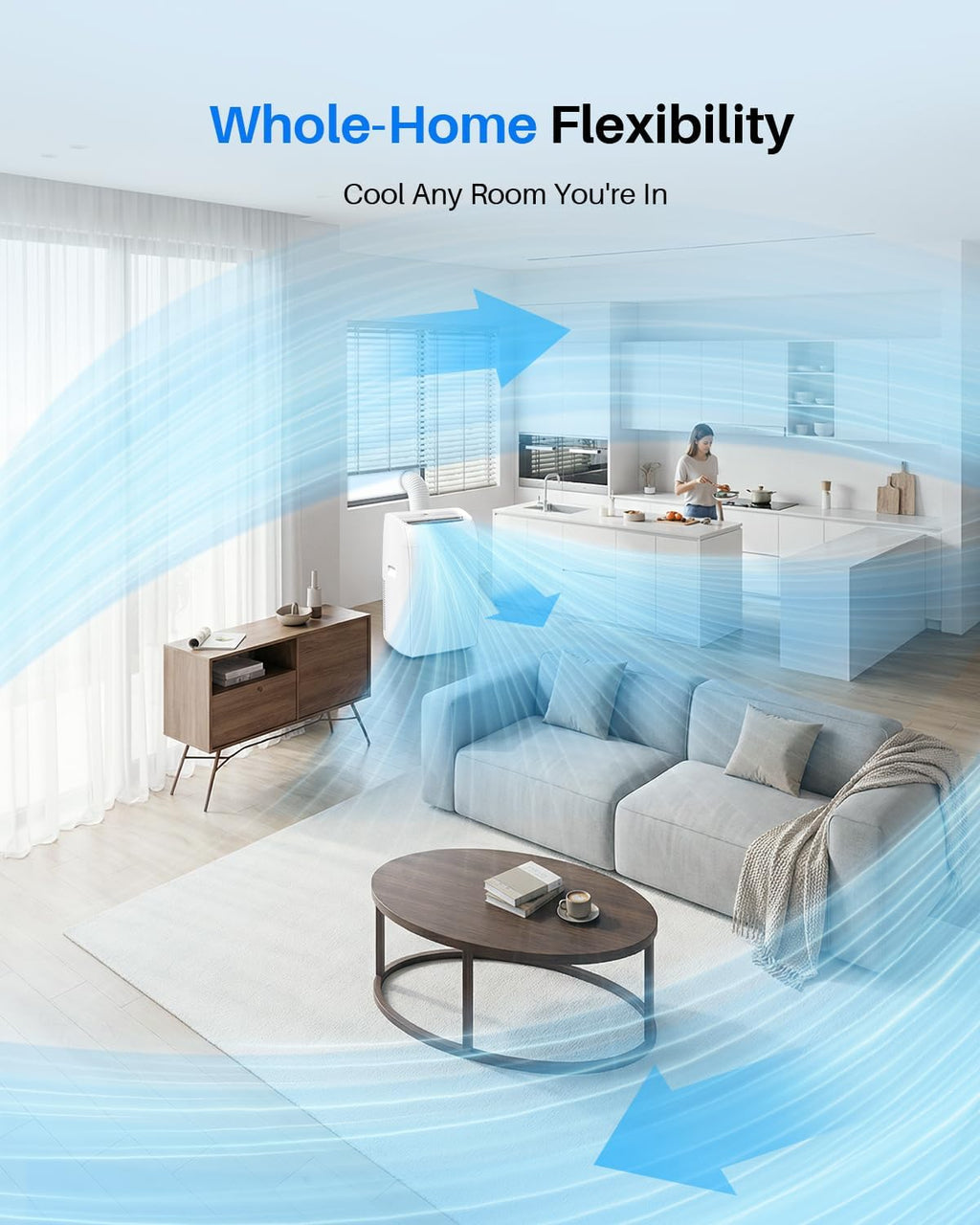 14,000 BTU Portable Air Conditioner - Cools Up to 700 Sq. Ft., Multi-Function Portable AC Unit with Auto Swing, Smart Control, 24H Timer, Ultra-Quiet AC Unit for Bedroom, Dorm, Apartment