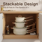 Pots and Pans Set Non Stick Non-Toxic 22 Pcs Ceramic Cookware Sets Nonstick Kitchen Pot&Pan With Lid Cream White Granite Induction Compatible with Glass Lids Crepe Frying Pan PFOA/PFOS-Free