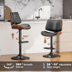 Swivel Bar Stools Set of 3, Adjustable Bentwood Barstools for Kitchen Counter, Modern PU Leather Upholstered Bar Chair with Back and Footrest, for Kitchen Island, Bar, Dining Room, Black