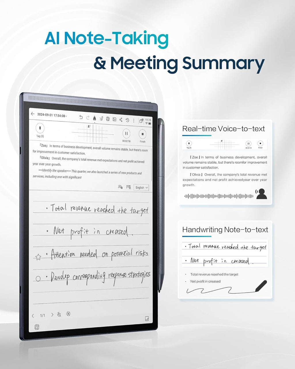 iFLYTEK AINOTE Air 2 Bundle – 8.2" E Ink AI Note-taking Tablet with Stylus  4096 Pressure Levels  Digital Notebook with Voice-to-Text Transcription  Multi-languages Support  Ideal for Meetings & Study