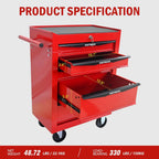 5 Drawers Tool Cart on Wheels, Multifunctional Rolling Tool Chest, Drawers Mobile Trolley Organizer Heavy Duty Tools Box with Locking Wheels & Ball Bearing Drawers (Red, 5 Drawers)