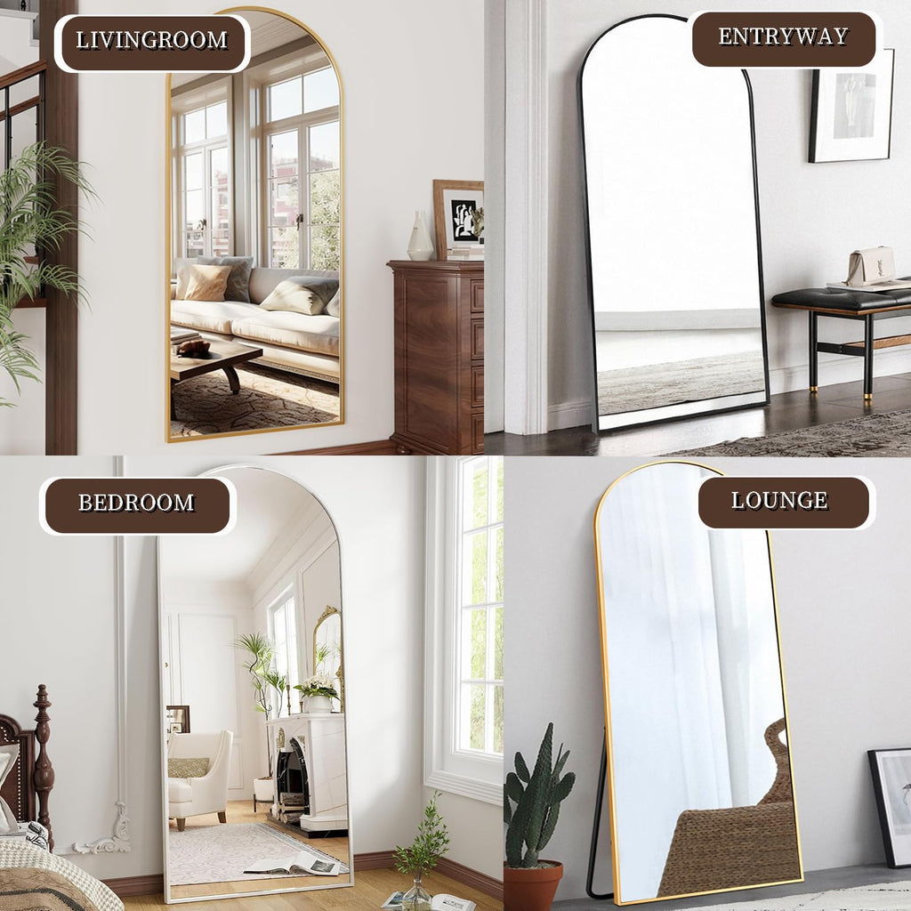 OGCAU 76"x34" Arched Full Length Mirror, Hanging Leaning or Standing Full Body Mirror, Wall Mounted Mirror with Aluminum Frame for Living Room, Bedroom or Cloakroom (Gold)