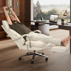 M76 160° Reclining Office Chair with Footrest, 10" Thick Cloud Cushion Executive Desk Chair, Extra Wide Cross-Legged Ergonomic Chair for Big and Tall, Adjustable Seat Depth, Easy Assembly, Cream