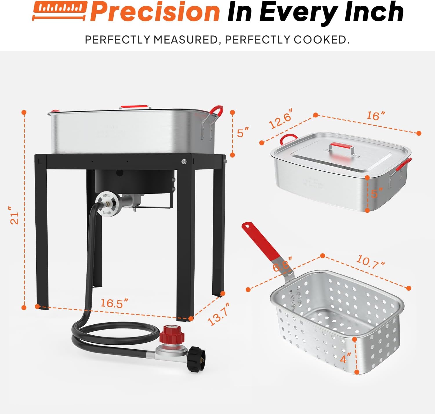 18QT Propane Deep Fryer | Outdoor Fish Fryer with 2 Baskets,Tong, Cover,Lid & Thermometer | Aluminum Deep Fryer with 55,000 BTU Propane Burner - Ideal for Fish, Chicken Wings & Outdoor Gatherings