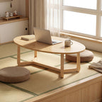 Giantex Oval Coffee Table, 46'' Wood Center Table with Thickened Top & Solid Rubber Wood Frame, Low Profile Cocktail Accent Table, Modern Living Room Table, Natural