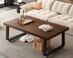 HSH Rustic Walnut Coffee Table, 39” Mid Century Modern Center Table, Rectangle Industrial Living Room Coffee Table, Simple Farmhouse Wood and Metal Tea Coffee Tables for Home Bedroom, Walnut, 39 in