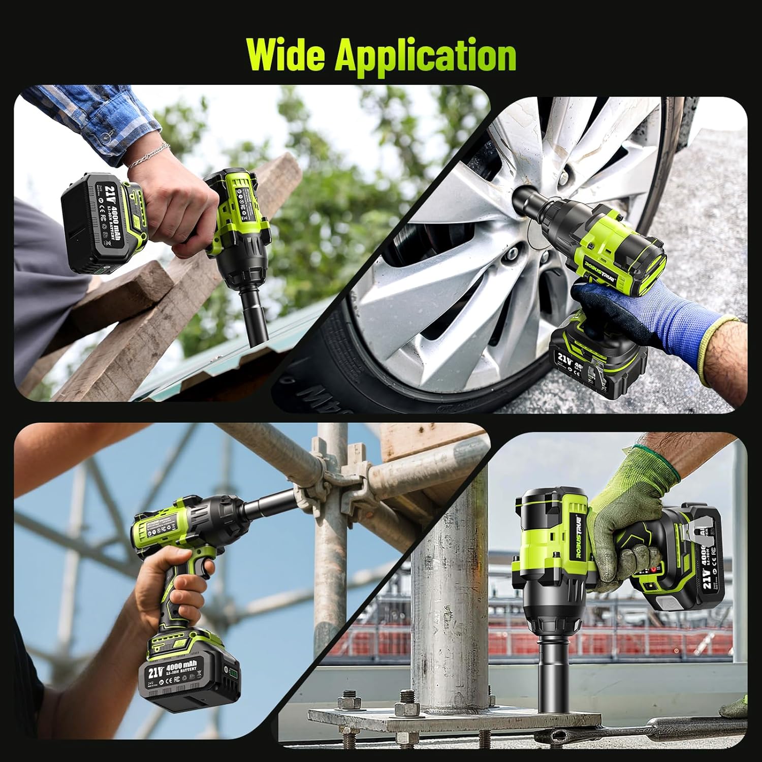 Robustrue 1600N.m (1180ft-lbs) Cordless Impact Wrench, 1/2 High Torque Brushless Impact Gun, 2400RPM Power, 2 x 4.0Ah Batteries, Fast Charger, Impact Wrench for Heavy Duty Truck RV Mower