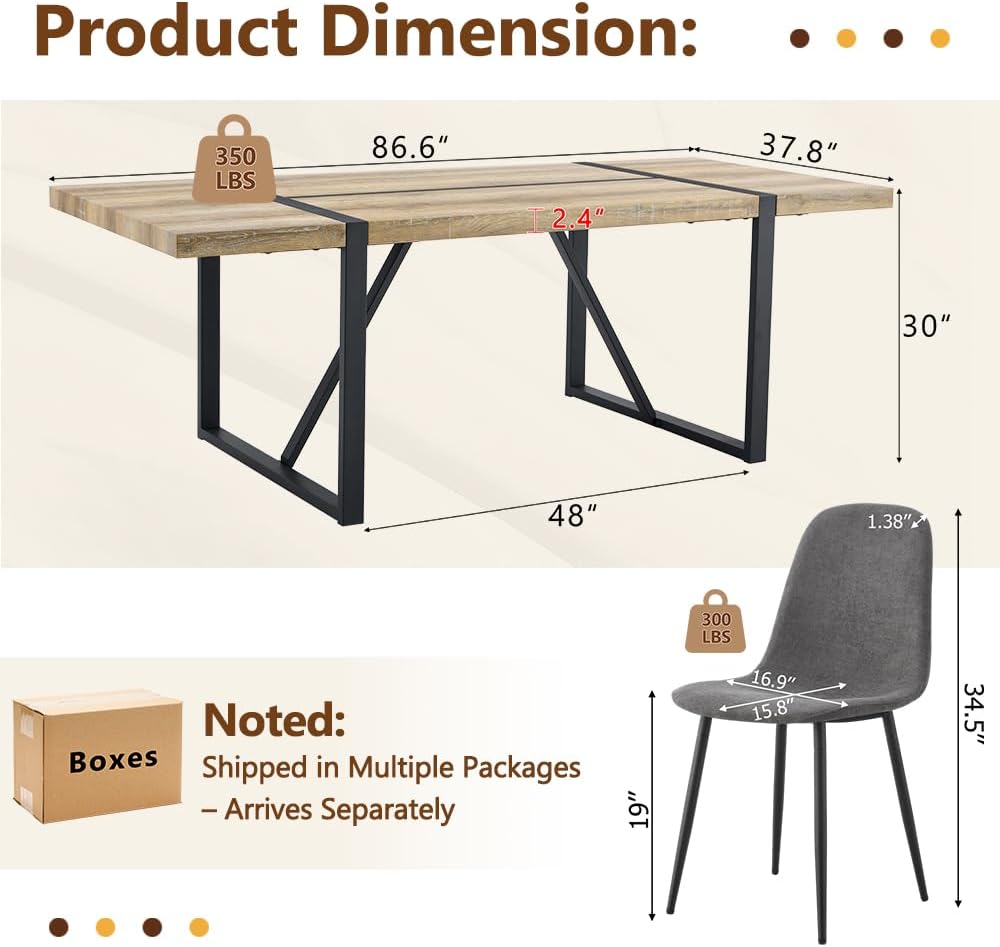 86.6" Dining Table Set for 10, Modern 11 Piece Wood Kitchen Table and Chairs Set, Large Rectangle Dining Table with 10 Linen Fabric Upholstered Chairs, Perfect for Family Gatherings and Dining Room