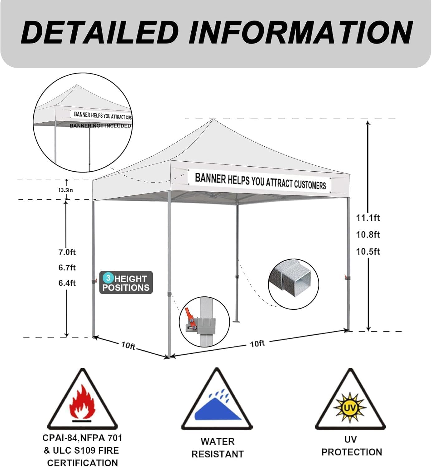 Eurmax USA 10x10ft Pop Up Canopy,Commercial Instant Tent for Outdoor Events,Patented No-Tip Rolling Storage Bag with 4 Sandbags,UV & Water Resistant,Heavy Duty Portable Shelter Gazebo,Black