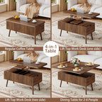 40" Lift Top Coffee Table, 4 in 1 Multi-Function Coffee Tables with Storage Drawers and Lift Tabletop, Mid Century Modern Dining Table Fluted Center Table for Living Room, Walnut