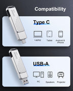 JUANWE 512GB USB C Flash Drive up to 1000MB/s USB Drive with USB C and USB A Swivel Thumb Drive USB 3.2 Gen 2 Jump Drive Compatible with iPhone 15 and Above, Android, Mac, Car Audio, Game Console
