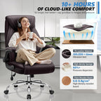 Office Chair, Big and Tall Ergonomic Desk Chair, Executive Leather Computer Chair with Adjustable Lumbar Support, Comfy Gaming Chair with Flip Up Arms, Swivel PC Chair with Rocking Function, Coffee