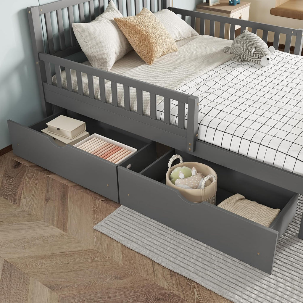 Bellemave Kids Full Size Bed Frame with Storage Drawers, Wood Full Bed Frames for Kids, Full Bed Frame with Headboard and Footboard for Boys Girls, No Box Spring Needed,Gray