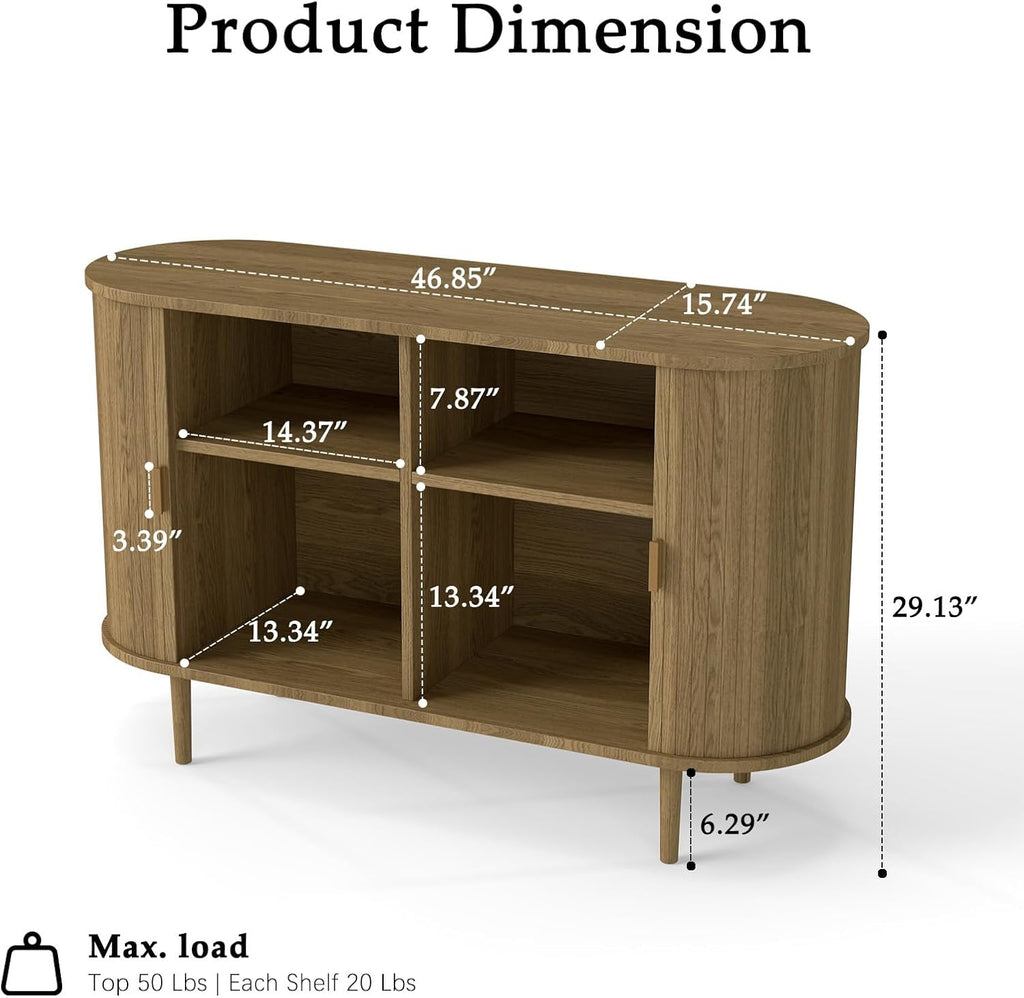 Sideboard Buffet Cabinet,46.85" Fluted Sideboard Storage Cabinet with Fluted Sliding Door,Modern Stand Console Cabinet for Kitchen & Living Room,Restaurant,Entryway(Brown)