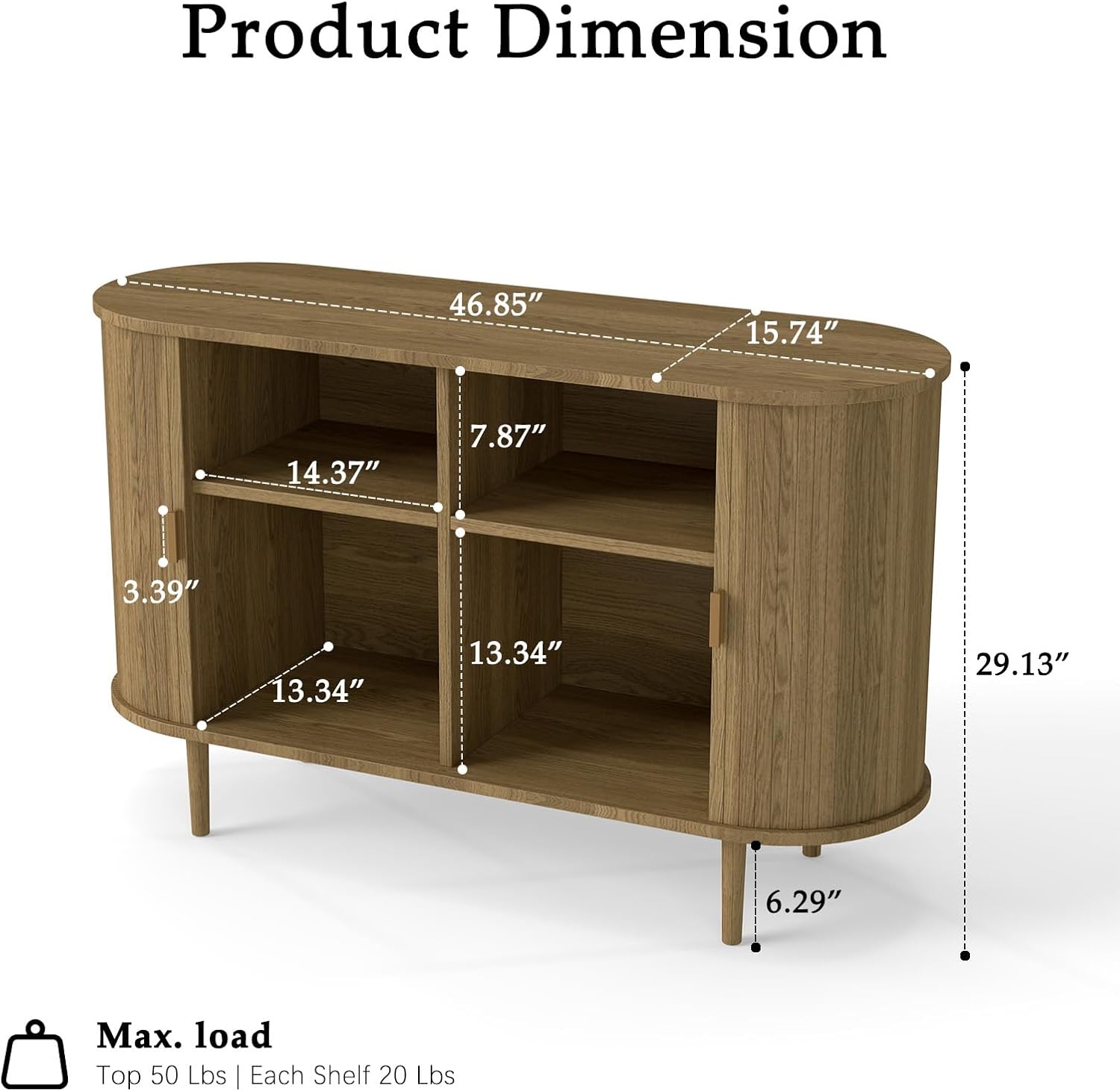 Sideboard Buffet Cabinet,46.85" Fluted Sideboard Storage Cabinet with Fluted Sliding Door,Modern Stand Console Cabinet for Kitchen & Living Room,Restaurant,Entryway(Brown)