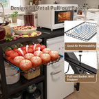 METYERRY Kitchen Bakers Rack with Power Outlet,Mini Fridge Cabinet with Mesh Basket, Mini Fridge and Microwave Table with Storage for Office,Kitchen,Living Room,Coffee Bar,Patio, Black