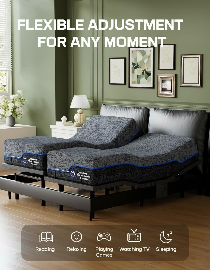 Marsail NS0 Twin XL Adjustable Base with Mattress Set,Dual Motor Frame + 14" Cooling Gel Memory Foam Mattress, Wireless Remote, CertiPUR-US Certified