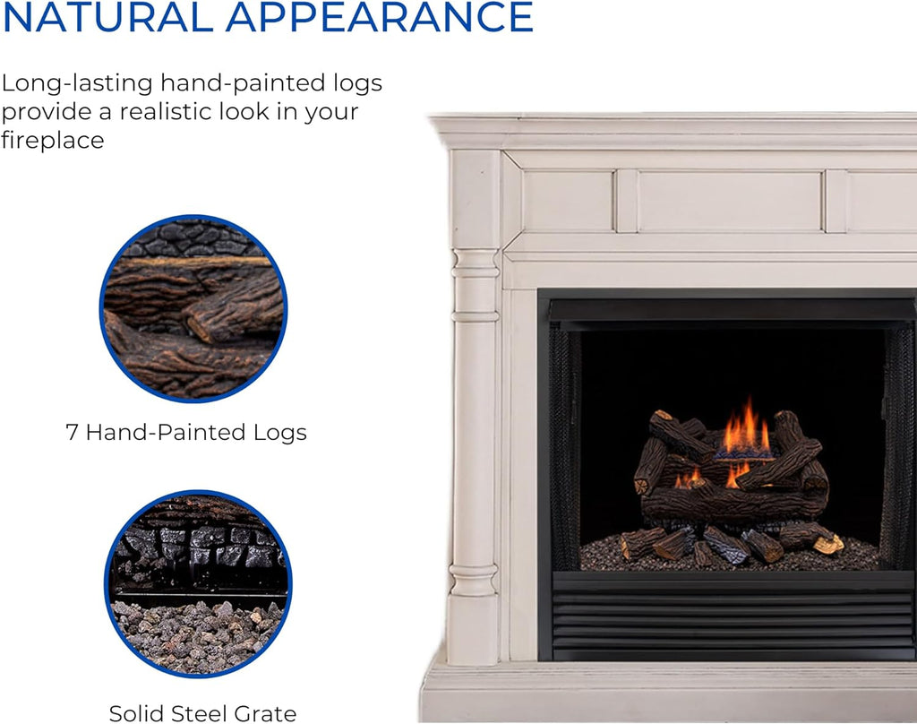Duluth Forge Ventless Natural Gas Log Set - 18 in. Stacked Oak, 30,000 BTU, Remote Control - Model# DLS-N18R-2