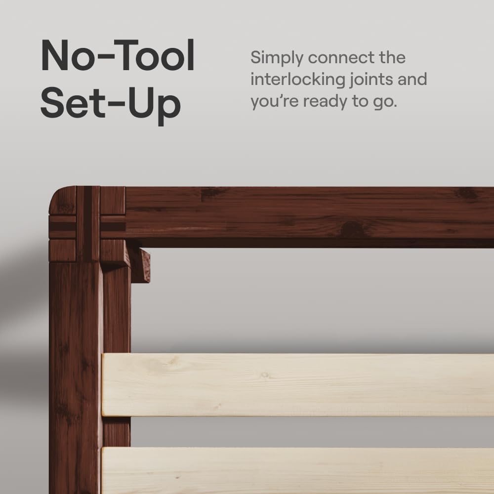 Nectar Bamboo Platform Bed Frame - Full - Walnut - Floating Center Support Legs - 12” Height - Easy Tool Free Set Up - Contemporary and Durable - Sturdy Wooden Support Slats - Holds Up to 800 Pounds