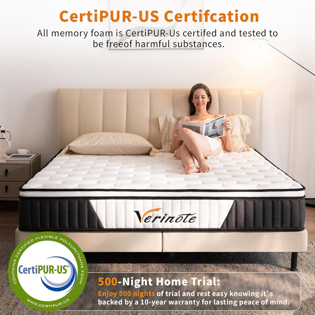 12 Inch Mattress,Medium Firm Hybrid Memory Foam & Pocket Springs for Pressure Relief CertiPUR-US Certified Fiberglass Free, 500 Night Trial (12 inch, Queen)