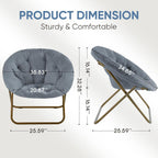 DUMOS Comfy Saucer Chair,Faux Fur Lounge Seasting XL Circle Chair for Bedroom, Dorm & Gaming, Foldable FAccent Seat for Small Spaces, Folding Moon/Mushroom/Round Oversized Style, Modern Grey