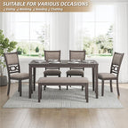 Signature Design by Ashley Wrenning Diamond Patterned Dining Table Set, 4 Upholstered Chairs and Bench, Seats 6, Wood, Gray