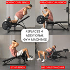 Finer Form GLX Adjustable Weight Bench with Leg Extension and Curl Machine, Total Body Bench for Home Gym, Great for Bench Press, Sit Ups, Preacher Curl, Hip Thrusts and Other Plate-Loaded Exercises