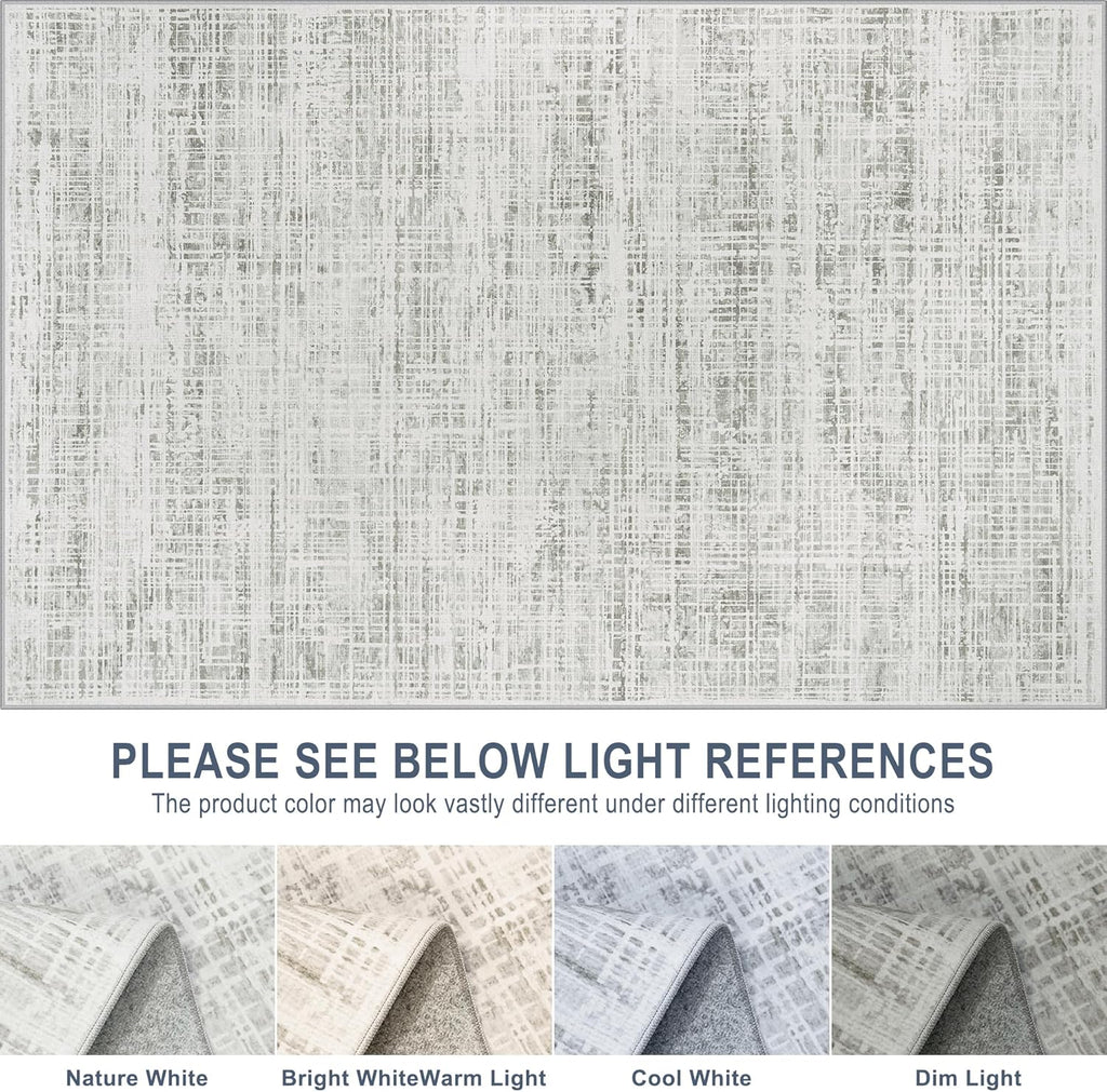 10x14 Area Rugs for Living Room Washable Rug: Anti-Skid Abstract Modern Living Room Rug Soft Thin Carpets Indoor Floor Non-Shedding Carpet for Bedroom Dining Farmhouse Nursery Home Office White Gray