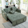 57.48" Convertible Sofa Bed with Cup Holder, Pull Out Sleeper Sofa Bed with USB Charging Ports, 3 in 1 Convertible Sleeper Sofa Bed for Living Room, Apartment, Bedroom, RV, Green