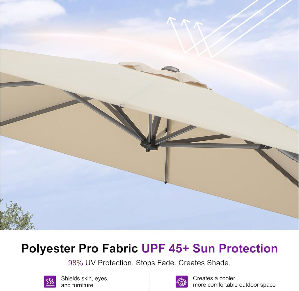 PURPLE LEAF 10 Feet Patio Umbrella Outdoor Cantilever Square Umbrella Aluminum Offset Umbrella with 360-degree Rotation for Garden Deck Pool Patio, Beige
