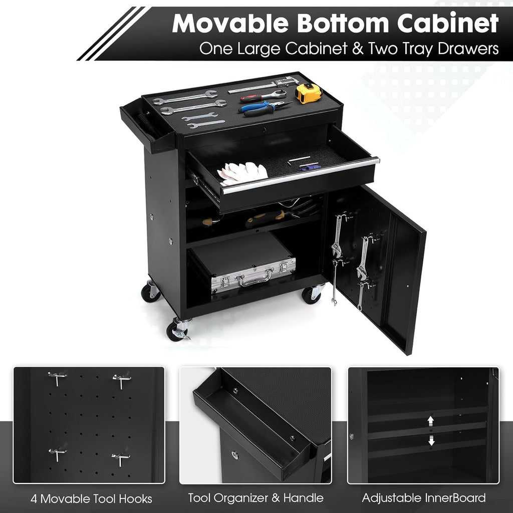 5-Drawer Rolling Tool Chest – 2-in-1 Lockable Tool Box with Wheels, Sliding Drawers & Detachable Top – Garage & Workshop Storage Cabinet, Black