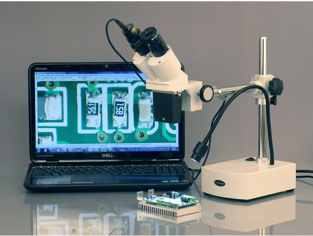 AmScope SE400-X 5X-10X Binocular Boom Arm Stereo Microscope with LED Gooseneck Light