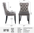 Modern Kitchen Chairs Set of 4 Grey Velvet Dining Room Chairs with Back Ring Pull Nailhead Trim Solid Wood Leg Upholstered Tufted Table Chair for Western Restaurant Living Powder Room Hotel