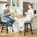 27'' Counter Height Bar Stools Set of 2, Swivel Bar Stools with Backs, Modern Fabric Bar Stools for Kitchen Island, Solid Wood Legs, Adjustable Feet (Fabric - Dark Gray, Set of 2-27" H)