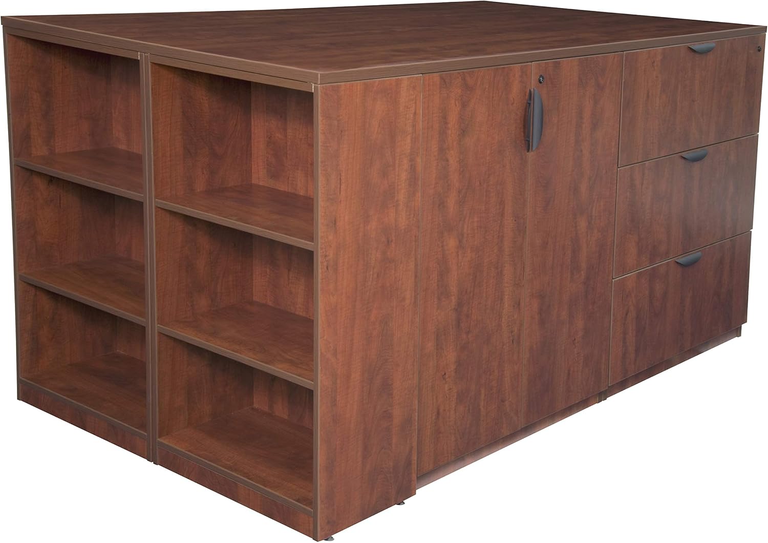 Regency Legacy Stand Up 2 Desk/Storage Cabinet/Lateral File Quad with Bookcase End- Cherry