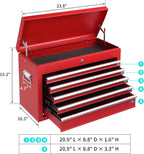 Winado 24" Metal Tool Box, Portable 5 Drawers Toolbox with Top Storage Tray, Carry Handle, Ball Bearing Runners, Lockable Tool Chest Cabinet for Garage, Warehouse, Repair Shop & Home, Red