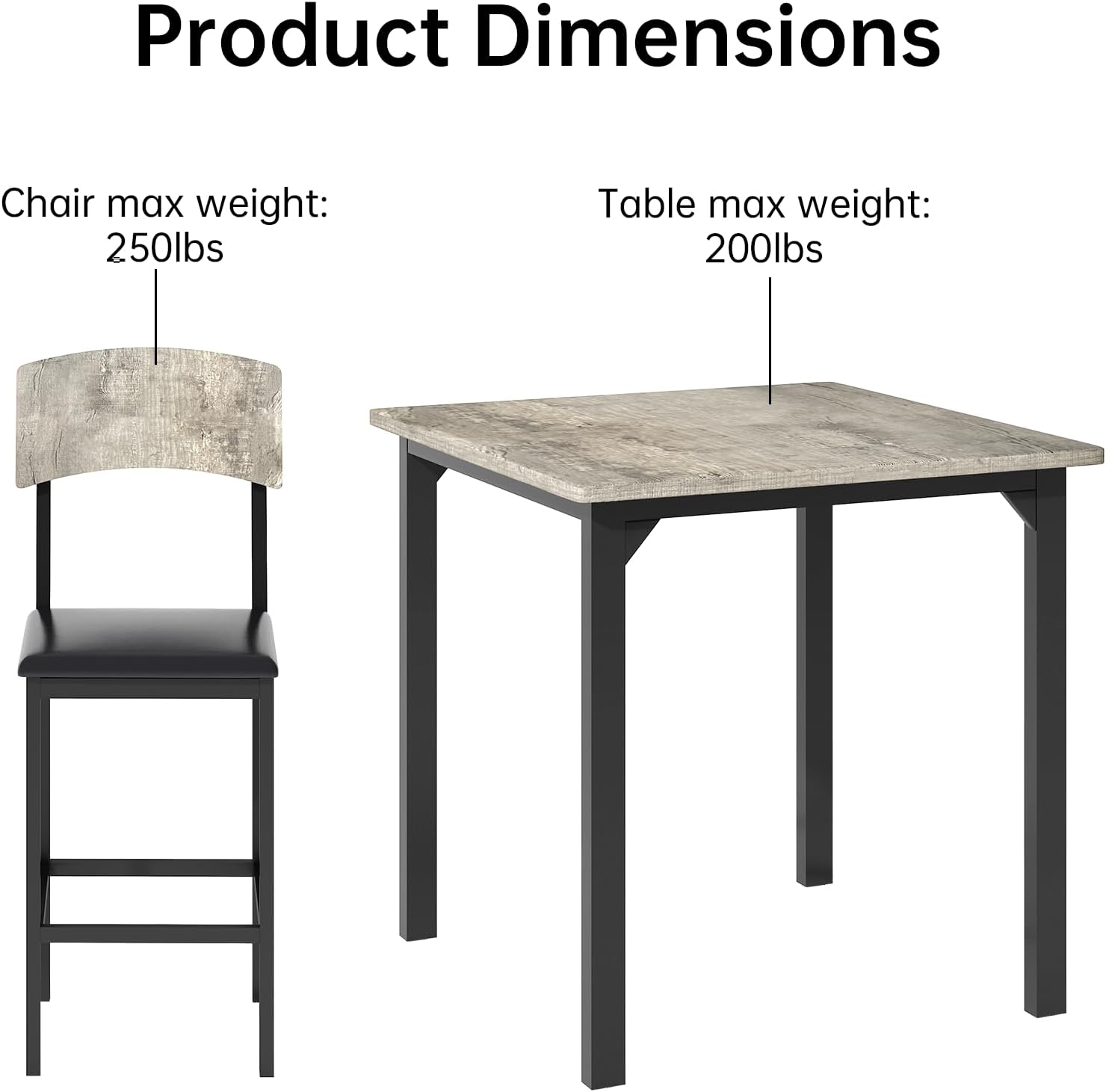 AWQM 5-Piece Dining Table Set, Dining Table Set for 4, Counter Height Table & 4 Bar Stools, Modern Kitchen Dining Set, with Upholstered Chairs, Compact Dining Set for Small Spaces, Gray