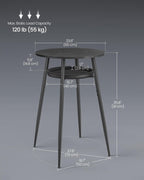 VASAGLE EKHO Collection - Bar Table with Storage, Round High Pub Table, Synthetic Leather with Stitching, Mid-Century Modern, Kitchen Home Bar, Living Room, Easy Assembly, Ebony Black and Ink Black