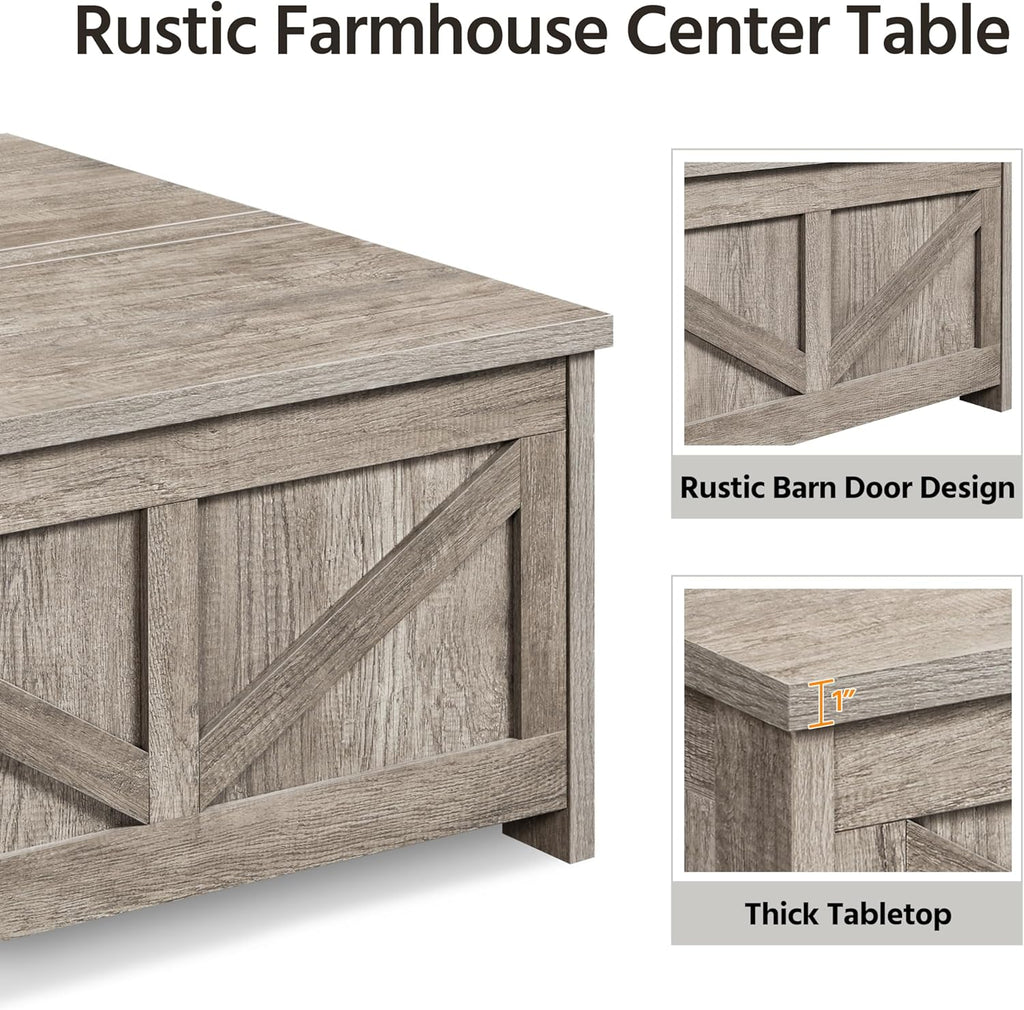 Yaheetech Lift Top Coffee Table, Square Farmhouse Coffee Table with Hidden Storage Compartment, Wood Center Table for Living Room, Home Office, Gray