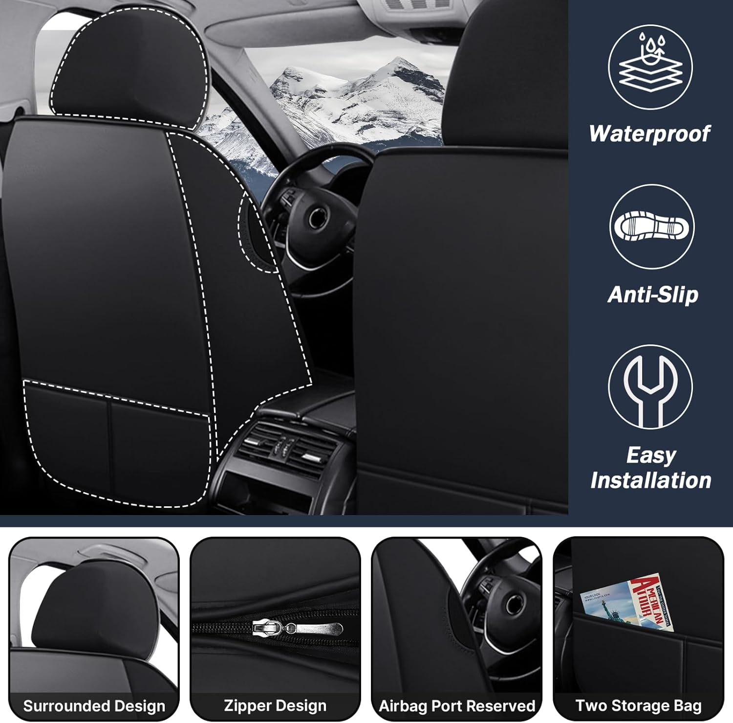 Car Seat Cover 6 Seats for Ford Explorer 2000-2025, Waterproof Durable Premium Leather Car Seat Protector, Comfortable Anti-Slip Stylish Sport Seat Cover(6 Seats Luxury,Black Blue)