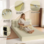 Folding Sofa Bed, Convertible Sleeper Chair & Couch Bed with Pillow, One-Piece High-Density Sponge Mattress, Multi-Purpose Floor Sofa for Living Room, Office, Dorm, Apartment, Beige, Single