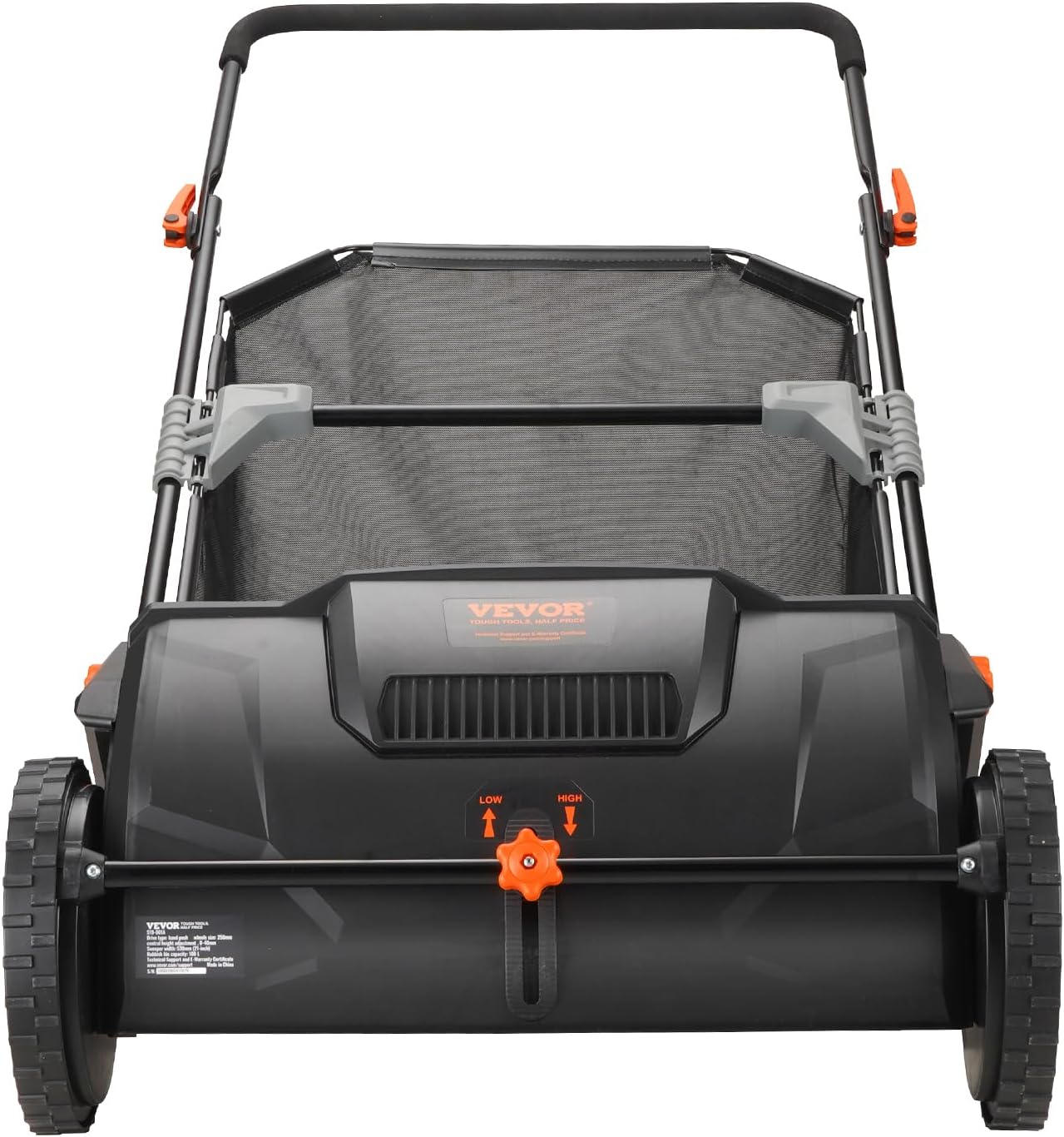 VEVOR Push Lawn Sweeper, 21inch Leaf & Grass Collector, Heavy Duty Thickened Steel Durable to Use with Large Capacity 3.5 cu. ft. Mesh Collection Hopper Bag, 2 Spinning Brushes
